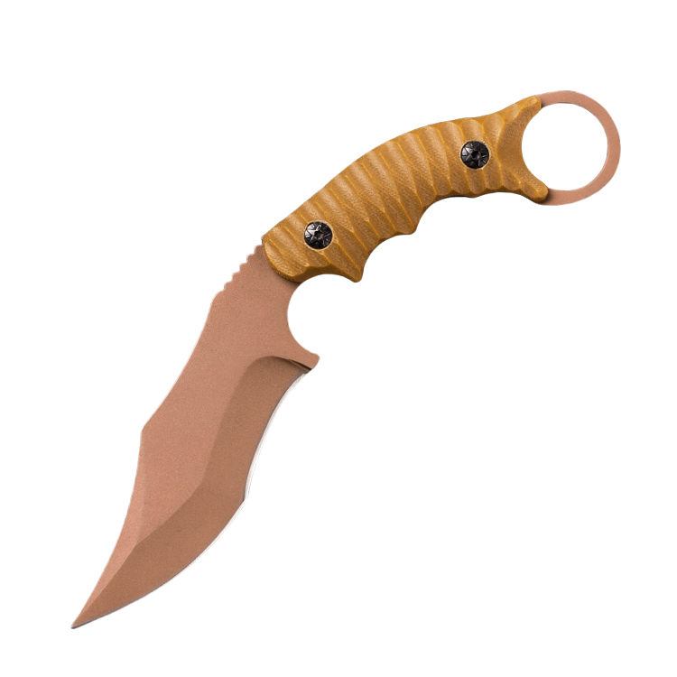 Golden Coating Blade Karambit Fixed Blade Knife