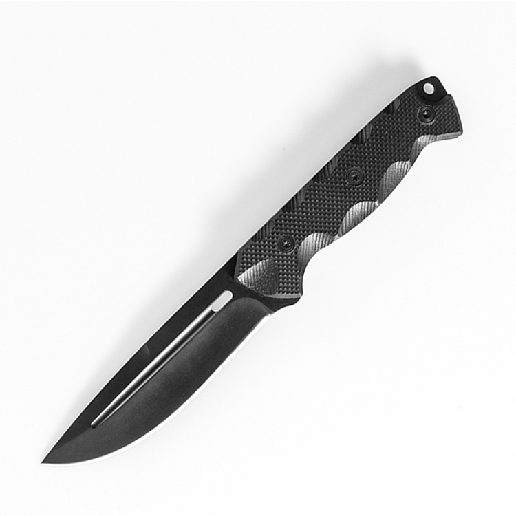 Full Black Texture Grip G10 Handle Hunting Knife