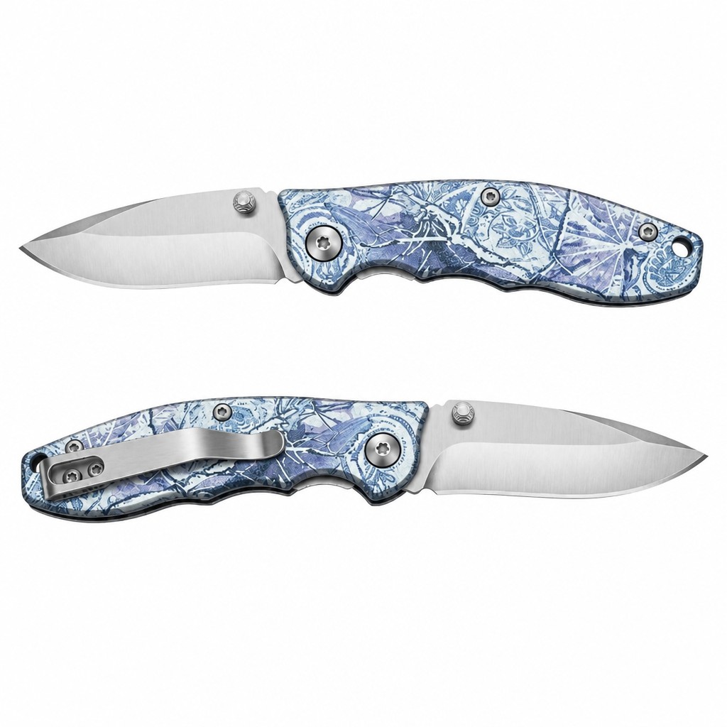 Sininen Camo Pattern taitettava taskuveitsi
