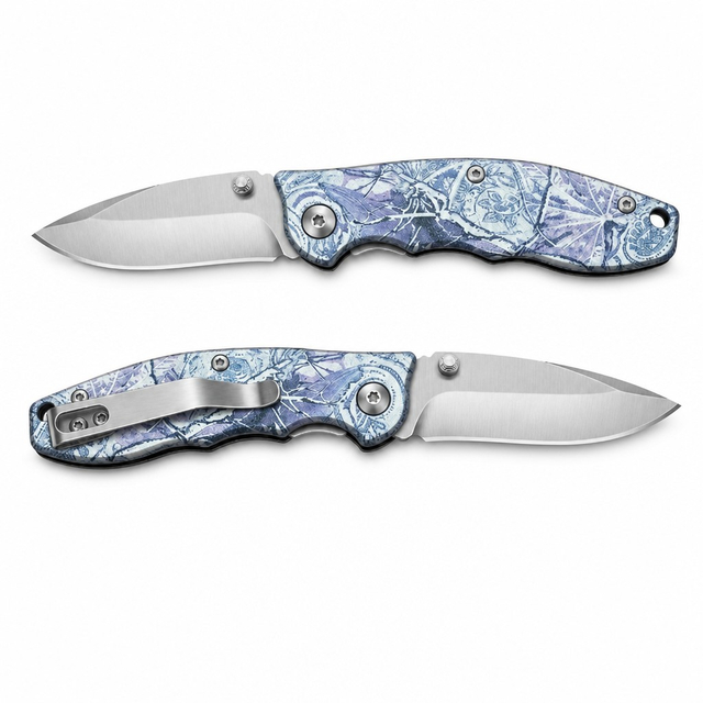 Blue Camo Pattern Folding Pocket Knife