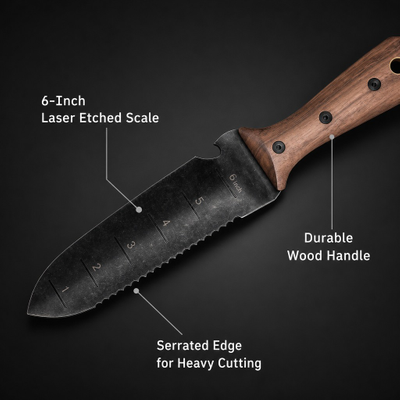 Walnut handle and brass hardware construction details