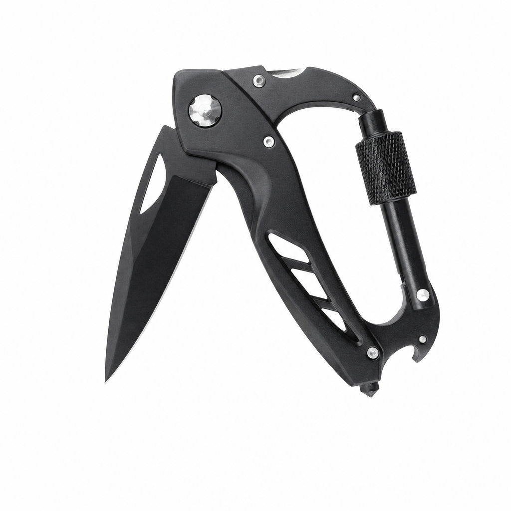 Svega GK035 Multi-functional Carabiner Knife - Lightweight Aluminum Body, Stainless Steel Folding Blade, Screw-Lock Carabiner with Bottle Opener for Hiking & EDC