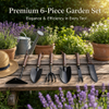 Svega Premium 6-Piece Garden Tool Set with Walnut Wood Handles & Leather Lanyards