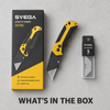 Svega 22155 Professional Folding Utility Knife - SK5 High-Carbon Steel Blade, Safety Button Lock Design, Quick-Change Blade Device with Pocket Clip