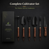 Svega Premium 6-Piece Garden Tool Set with Walnut Wood Handles & Leather Lanyards