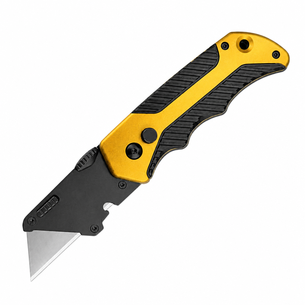 Svega 22155 Professional Folding Utility Knife - SK5 High-Carbon Steel Blade, Safety Button Lock Design, Quick-Change Blade Device with Pocket Clip